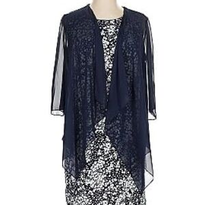 Navy Sheer Cape Overlay Floral Sheath Dress